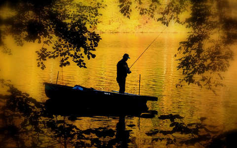 csónak horgászat naplemente tó
