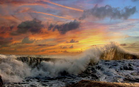 hullám naplemente tenger