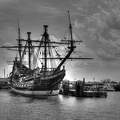 fehér-fekete, monokróm, kikötő, Batavia hajó, Lelystad, Hollandia