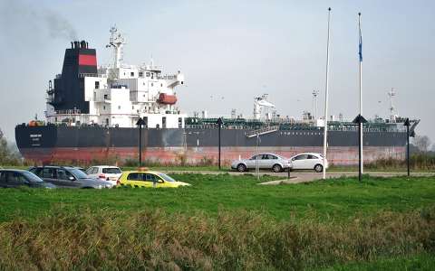 Velzen (near Amsterdam) Cargoboat on the Northsea Canal on his way to Amsterdam