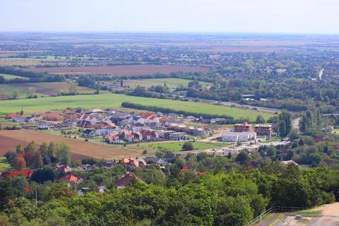 Panoráma, nyár, erdő, falu