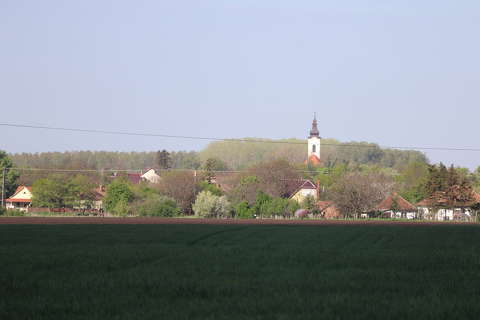 Falu, fény-árnyék, templom, mező