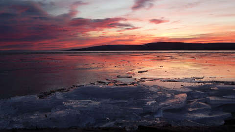 Balaton, jég, naplemente