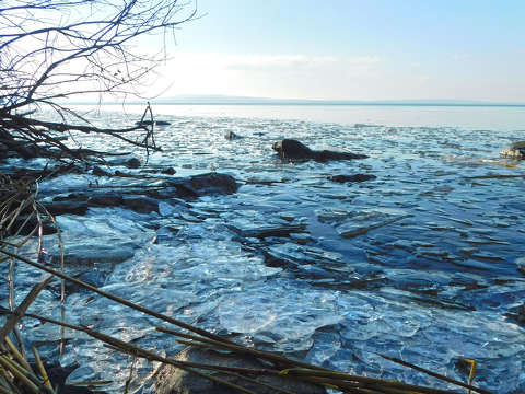 Tihany, Balaton, tél, jég, kékóra