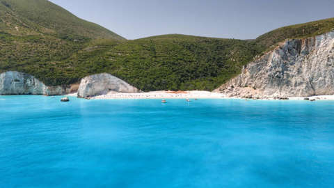 Kefalonia, Sziget, Görögország, Nyár, Tengerpart, Öböl, Hegy, Napozók
