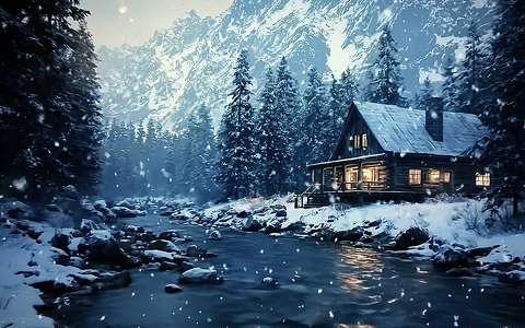 folyó havazás hegy ház