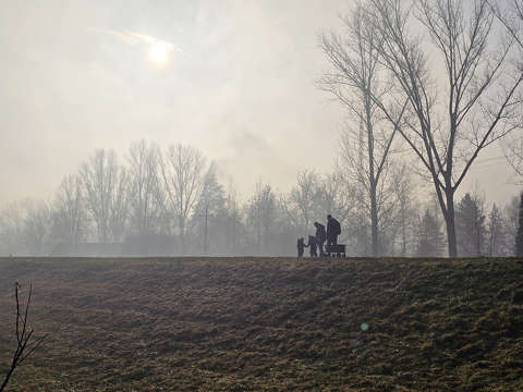 Köd, Gemenci erdő, család a töltésen