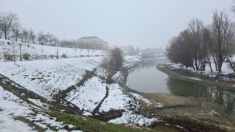 Baja, Sugovica, töltés, tél, hó, köd