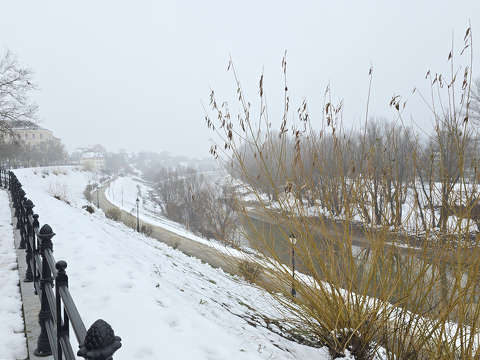 Baja, Sugovica, töltés, tél, hó, köd