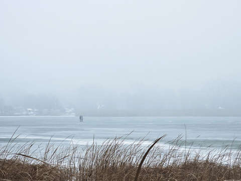 Balatonfűzfő, Balaton, jég, köd