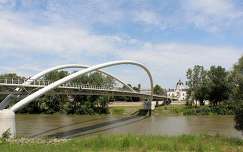 Magyarország, Szolnok, Tisza, Tiszavirág-híd, háttérben a volt Zsinagóga