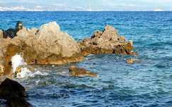 sziklák, tenger, Opatija, Horvátország