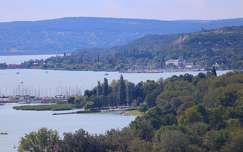 Balaton, nyár, kikötő, domb, panoráma