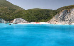 Kefalonia, Sziget, Görögország, Nyár, Tengerpart, Öböl, Hegy, Napozók