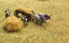 makett, napszámos, széna, szekér, ökör