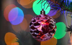 Karácsonyi gömb, bokeh, fények, karácsonyfa