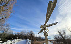Balatonfűzfő, Balaton, híd, kikötő P.Kovács Péter miniszobor: szitakötő