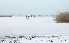 Balatonfűzfő, strand, Balaton, jég, hó, köd
