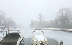 Balatonfűzfő, kikötő, köd, jég