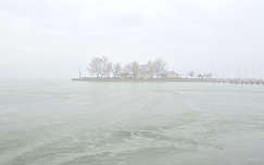 Balatonfüred, köd, móló, jég