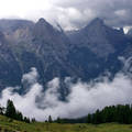 Misurina-hegység, Dolomitok, Olaszország. Eső után felszálló felhő.
