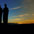 Veszprém, Vár, I. Szent István király és Gizella királyné szobra, naplemente