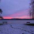 November első havas naplementéje Balatonfűzfőn.